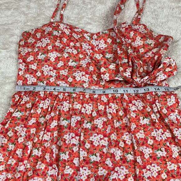 Love Tease Peach and floral print bow waist mini sun dress, size 9 - Picture 6 of 9